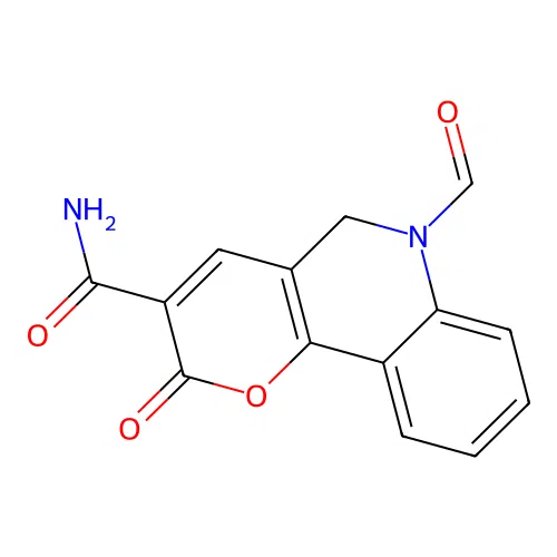 6-formyl-2-oxo-5H-pyrano[3,2-c]quinoline-3-carboxamide structure