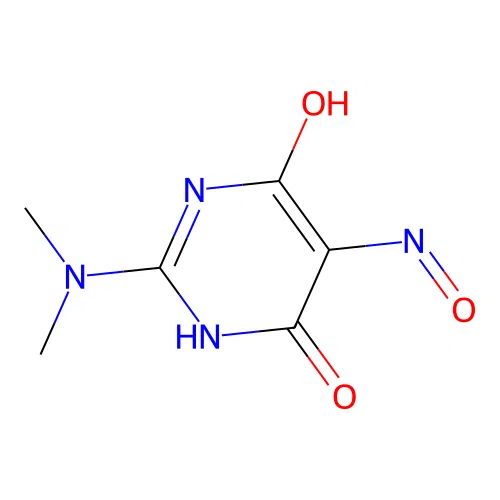 2-(dimethylamino)-4-hydroxy-5-nitroso-1H-pyrimidin-6-one structure