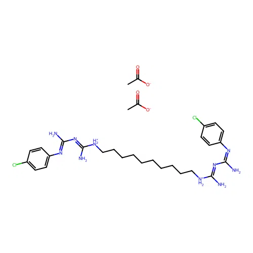 Biguanide, 1,1-decamethylenebis(5-(p-chlorophenyl)-, diacetate structure