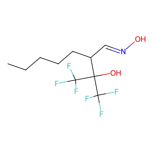 Heptanal, 2-(1,1,1,3,3,3-hexafluoro-2-hydroxy-2-propyl)-, oxime structure
