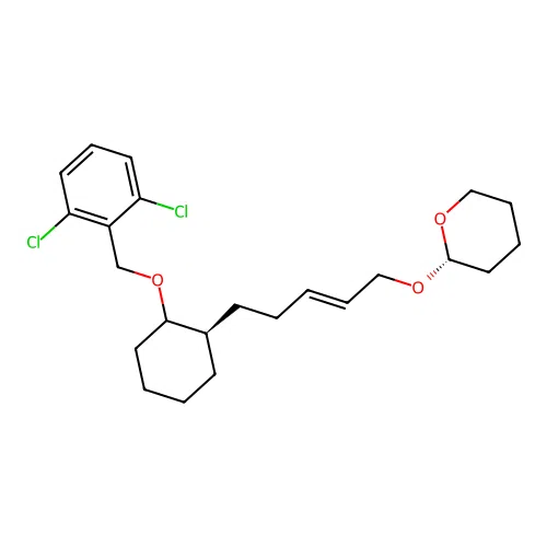 2-Pyran, 2-((5-(2-((2,6-dichlorophenyl)methoxy)cyclohexyl)-2-pentenyl)oxy)tetrahydro-, methyl ester, (1alpha(E),2beta)- structure