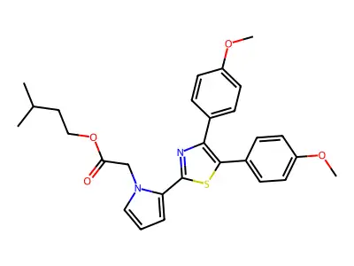 1H-Pyrrole-1-acetic acid, 2-(4,5-bis(4-methoxyphenyl)-2-thiazolyl)-, 3-methylbutyl ester structure