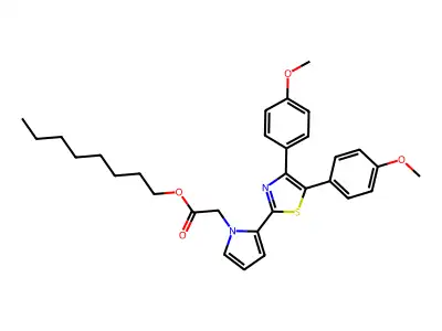 1H-Pyrrole-1-acetic acid, 2-(4,5-bis(4-methoxyphenyl)-2-thiazolyl)-, octyl ester structure