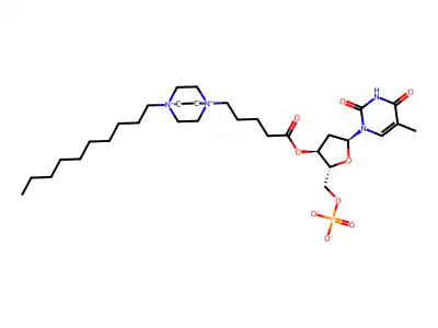 5'-Thymidylic acid, 3'-(5-(4-decyl-1,4-diazoniabicyclo(2.2.2)oct-1-yl)pentanoate), dihydroxide, bis(inner salt) structure