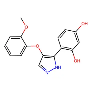 4-(4-(2-methoxyphenoxy)-1H-pyrazol-3-yl)benzene-1,3-diol structure
