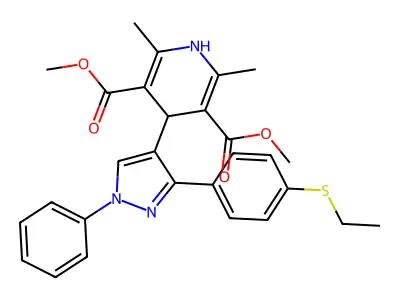 dimethyl 4-{3-[4-(ethylsulfanyl)phenyl]-1-phenyl-1H-pyrazol-4-yl}-2,6-dimethyl-1,4-dihydropyridine-3,5-dicarboxylate structure