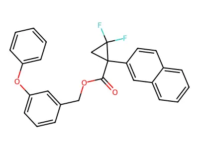 Cyclopropanecarboxylic acid, 2,2-difluoro-1-(2-naphthalenyl)-, (3-phenoxyphenyl)methyl ester structure