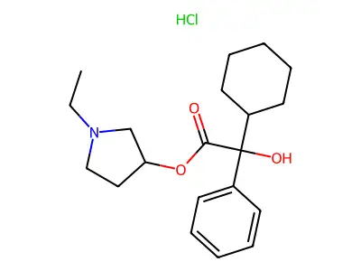 1-Ethylpyrrolidin-3-yl cyclohexyl(hydroxy)phenylacetate--hydrogen chloride (1/1) structure