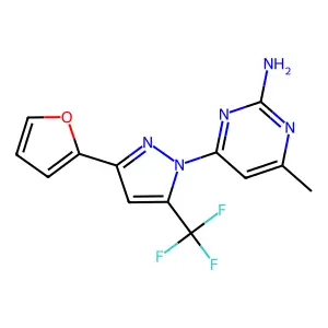 4-[3-(furan-2-yl)-5-(trifluoromethyl)-1H-pyrazol-1-yl]-6-methylpyrimidin-2-amine structure