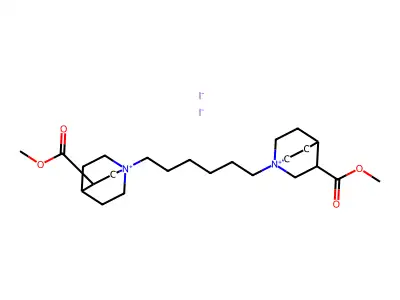 Quinuclidinium, 1,1'-hexamethylenebis(3-carboxy-, diiodide, dimethyl ester structure