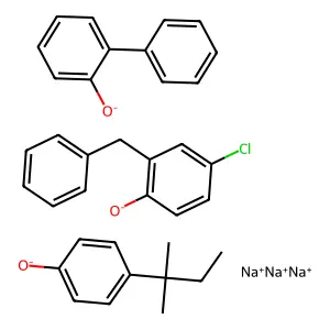 (1,1'-Biphenyl)-2-ol, sodium salt, mixt. with 4-chloro-2-(phenylmethyl)phenol sodium salt and 4-(1,1-dimethylpropyl)phenol sodium salt structure