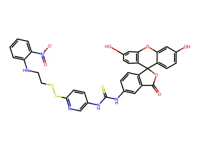 (2-Nitroaniline-N-ethyldithio)-2-(pyridyl-5-thioureido-N'-(5-fluorescein)) structure