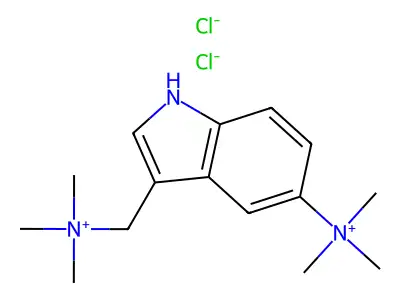 Ammonium, trimethyl(3-((trimethylammonio)methyl)-5-indolyl)-, dichloride structure