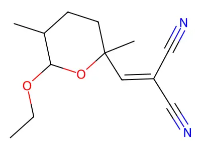 Malononitrile, (2,5-dimethyl-6-ethoxy-tetrahydro-2H-pyran-2-yl)methylene- structure