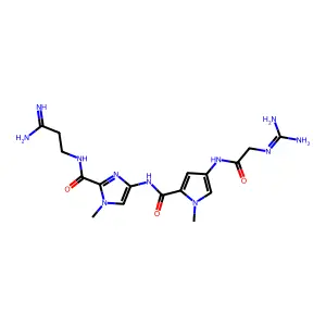 N-(3-amino-3-imino-propyl)-4-[[4-[(2-guanidinoacetyl)amino]-1-methyl-pyrrole-2-carbonyl]amino]-1-methyl-imidazole-2-carboxamide structure