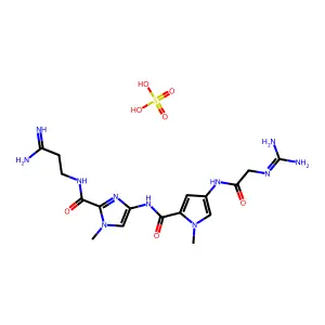 1H-Imidazole-2-carboxamide, 4-(((4-((((aminoiminomethyl)amino)acetyl)amino)-1-methyl-1H-pyrrol-2-yl)carbonyl)amino)-N-(3-amino-3-iminopropyl)-1-methyl-, sulfate (1:1) structure