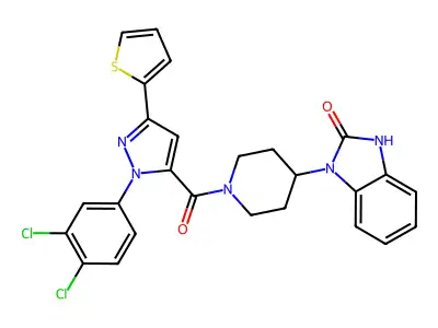1-[1-[[1-(3,4-Dichlorophenyl)-3-(2-thienyl)-1H-pyrazol-5-yl]carbonyl]-4-piperidinyl]-1,3-dihydro-2H-benzimidazol-2-one structure