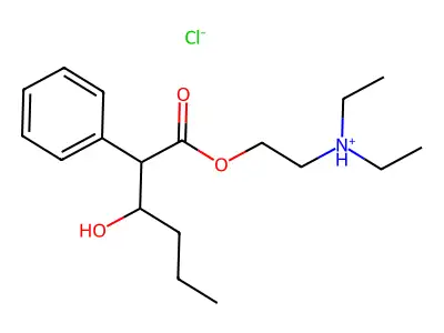 Hexanoic acid, 3-hydroxy-2-phenyl-, 2-(diethylamino)ethyl ester, hydrochloride structure