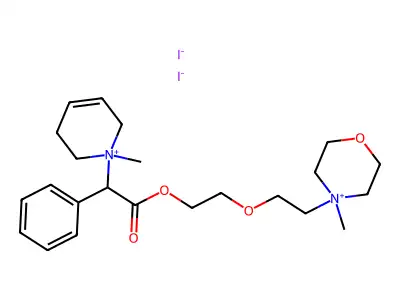 Morpholinium, 4-(2-(2-hydroxyethoxy)ethyl)-4-methyl-, iodide, ester with 1-alpha-carboxybenzyl-1,2,3,6-tetrahydro-1-methylpyridinium iodide structure