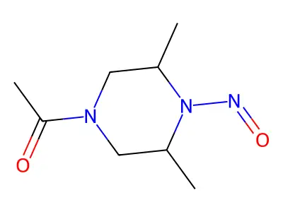 Nitroso-4-acetyl-3,5-dimethylpiperazine structure