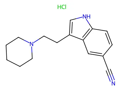 Indole-5-carbonitrile, 3-(2-piperidinoethyl)-, hydrochloride structure