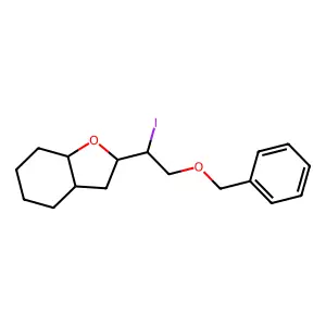 Benzofuran, octahydro-2-(1-iodo-2-(phenylmethoxy)ethyl)-, (2alpha(S*),3aalpha,7abeta)- structure