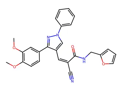 (Z)-2-Cyano-3-[3-(3,4-dimethoxyphenyl)-1-phenylpyrazol-4-yl]-N-(furan-2-ylmethyl)prop-2-enamide structure