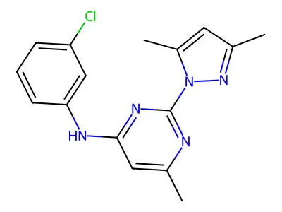 N-(3-chlorophenyl)-2-(3,5-dimethylpyrazol-1-yl)-6-methyl-pyrimidin-4-amine structure