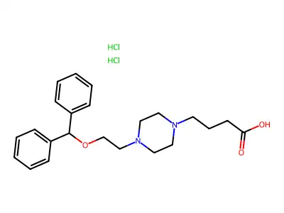 1-Piperazinebutyric acid, 4-(2-(diphenylmethoxy)ethyl)-, dihydrochloride, dihydrate structure