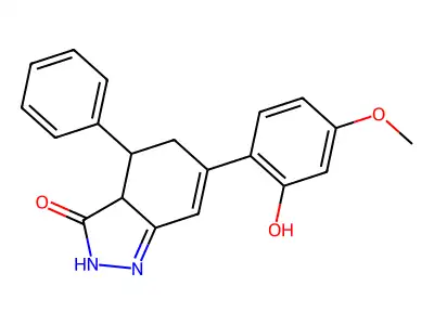 3H-Indazol-3-one, 2,3a,4,5-tetrahydro-6-(2-hydroxy-4-methoxyphenyl)-4-phenyl- structure