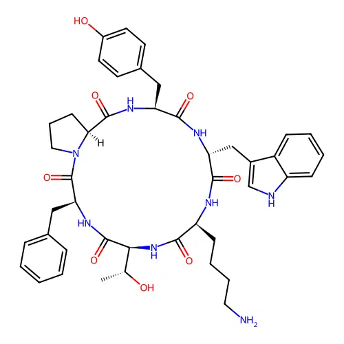cyclo(Pro-Tyr-D-Trp-Lys-Thr-Phe) structure