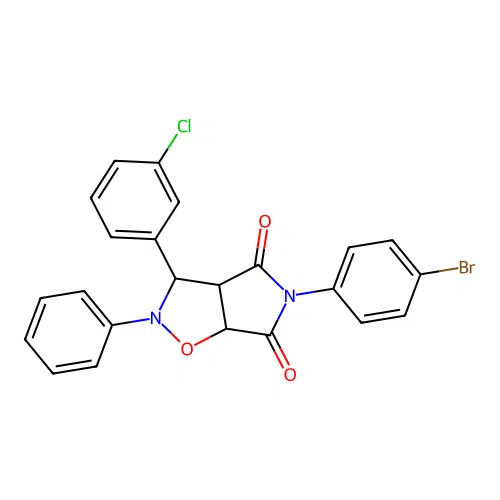 3-(4-bromophenyl)-8-(3-chlorophenyl)-7-phenyl-6-oxa-3,7-diazabicyclo[3.3.0]octane-2,4-dione structure
