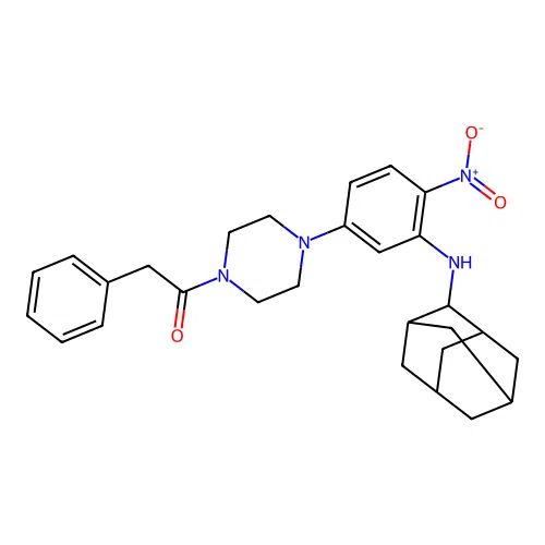 1-[4-[3-(2-adamantylamino)-4-nitrophenyl]piperazin-1-yl]-2-phenylethanone structure