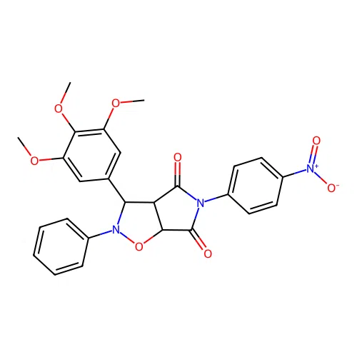 5-(4-nitrophenyl)-2-phenyl-3-(3,4,5-trimethoxyphenyl)-3a,6a-dihydro-3H-pyrrolo[3,4-d][1,2]oxazole-4,6-dione structure