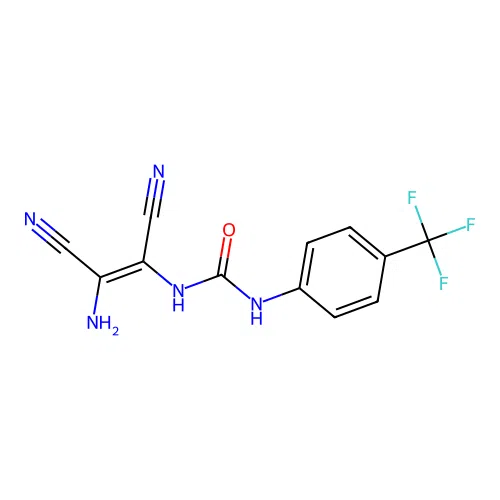 1-[(Z)-2-amino-1,2-dicyanoethenyl]-3-[4-(trifluoromethyl)phenyl]urea structure