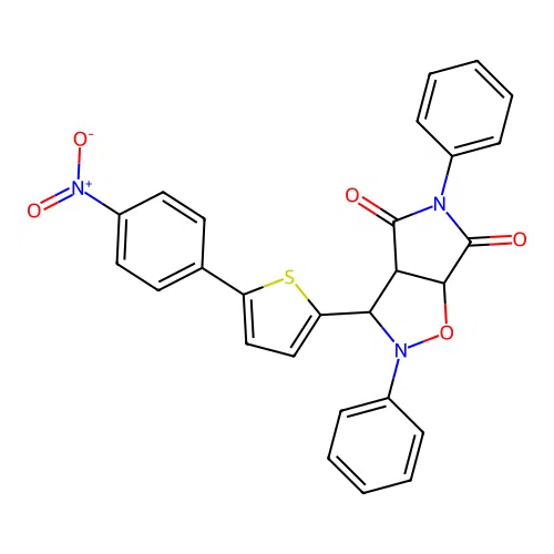 3-(5-(4-nitrophenyl)thiophen-2-yl)-2,5-diphenyldihydro-2H-pyrrolo[3,4-d]isoxazole-4,6(5H,6aH)-dione structure