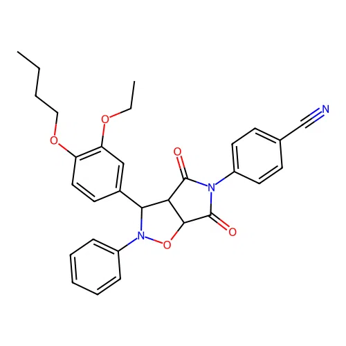 4-(3-(4-butoxy-3-ethoxyphenyl)-4,6-dioxo-2-phenyltetrahydro-2H-pyrrolo[3,4-d]isoxazol-5(3H)-yl)benzonitrile structure