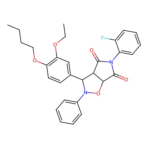 3-(4-butoxy-3-ethoxyphenyl)-5-(2-fluorophenyl)-2-phenyl-3a,6a-dihydro-3H-pyrrolo[3,4-d][1,2]oxazole-4,6-dione structure