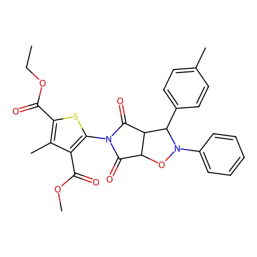 2-ethyl 4-methyl 3-methyl-5-[3-(4-methylphenyl)-4,6-dioxo-2-phenylhexahydro-5H-pyrrolo[3,4-d][1,2]oxazol-5-yl]thiophene-2,4-dicarboxylate structure