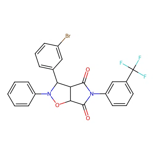 3-(3-bromophenyl)-2-phenyl-5-(3-(trifluoromethyl)phenyl)dihydro-2H-pyrrolo[3,4-d]isoxazole-4,6(5H,6aH)-dione structure