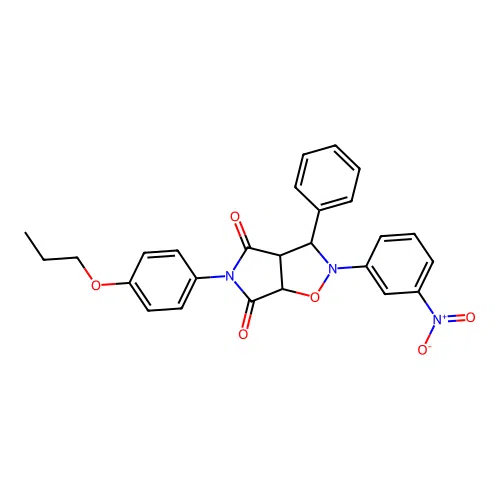 2-(3-nitrophenyl)-3-phenyl-5-(4-propoxyphenyl)-3a,6a-dihydro-3H-pyrrolo[3,4-d][1,2]oxazole-4,6-dione structure