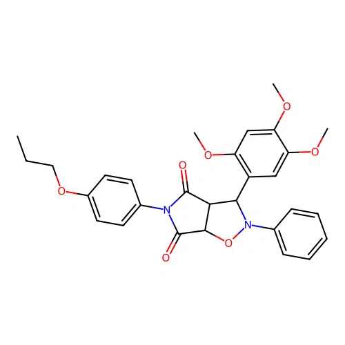 2-phenyl-5-(4-propoxyphenyl)-3-(2,4,5-trimethoxyphenyl)-3a,6a-dihydro-3H-pyrrolo[3,4-d][1,2]oxazole-4,6-dione structure