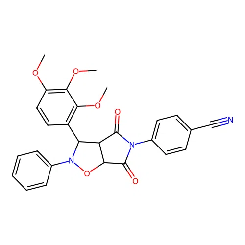4-(4,6-dioxo-2-phenyl-3-(2,3,4-trimethoxyphenyl)tetrahydro-2H-pyrrolo[3,4-d]isoxazol-5(3H)-yl)benzonitrile structure