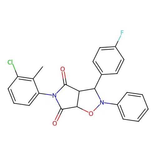 5-(3-chloro-2-methylphenyl)-3-(4-fluorophenyl)-2-phenyl-3a,6a-dihydro-3H-pyrrolo[3,4-d][1,2]oxazole-4,6-dione structure
