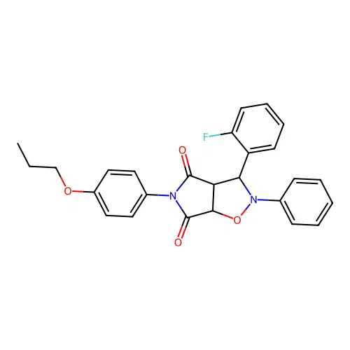 3-(2-fluorophenyl)-2-phenyl-5-(4-propoxyphenyl)-3a,6a-dihydro-3H-pyrrolo[3,4-d][1,2]oxazole-4,6-dione structure