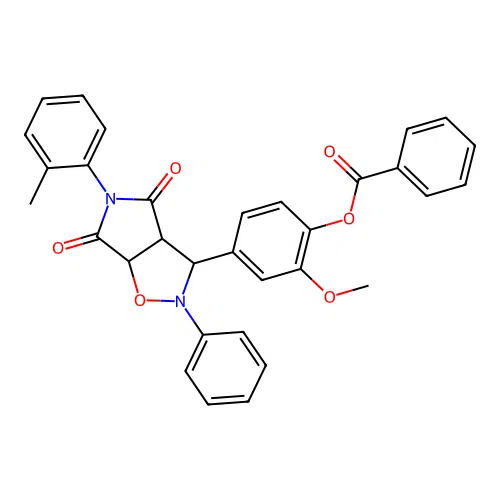 [2-methoxy-4-[5-(2-methylphenyl)-4,6-dioxo-2-phenyl-3a,6a-dihydro-3H-pyrrolo[3,4-d][1,2]oxazol-3-yl]phenyl] benzoate structure