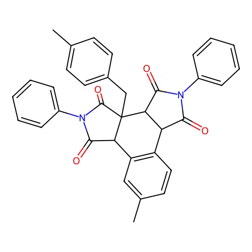 9-methyl-3a-(4-methylbenzyl)-2,5-diphenyl-3a,3b,6a,10b-tetrahydrobenzo[e]pyrrolo[3,4-g]isoindole-1,3,4,6(2H,5H)-tetrone structure