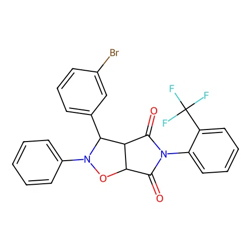 3-(3-bromophenyl)-2-phenyl-5-(2-(trifluoromethyl)phenyl)dihydro-2H-pyrrolo[3,4-d]isoxazole-4,6(5H,6aH)-dione structure