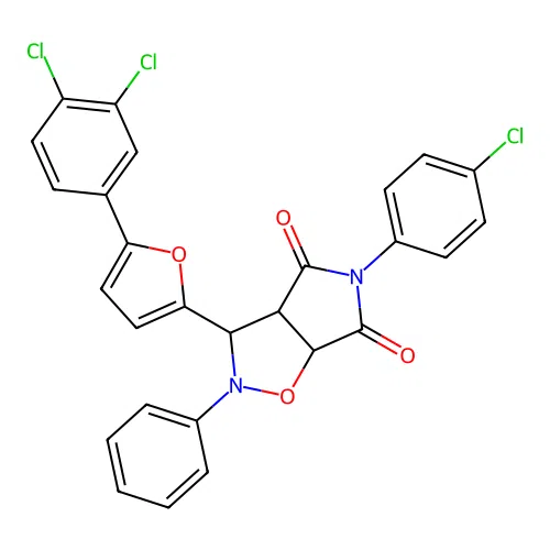 5-(4-chlorophenyl)-3-(5-(3,4-dichlorophenyl)furan-2-yl)-2-phenyldihydro-2H-pyrrolo[3,4-d]isoxazole-4,6(5H,6aH)-dione structure