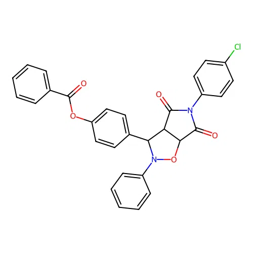 [4-[3-(4-chlorophenyl)-2,4-dioxo-7-phenyl-6-oxa-3,7-diazabicyclo[3.3.0]oct-8-yl]phenyl] Benzoate structure